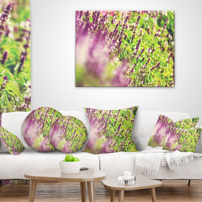 Belles fleurs de menthe dans le jardin - coussin à imprimé floral, 18 po x 18 po, Coussin décoratif