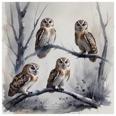 Four Owls On Branch Blankets