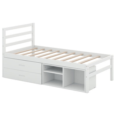 Wood Platform Bed With Removable Storage Shelves BuiltIn Two Storage Drawers For Added Convenience
