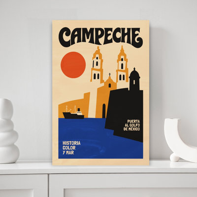 Campeche Gulf Port Retro Vintage Abstract Architecture City Wall Art Print 1 Piece Wrapped Canvas Wall Art