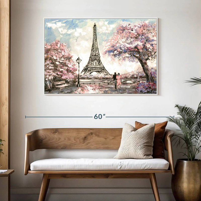Les amoureux du printemps à Paris, Cadre flottant blanc, 46 po x 31 po