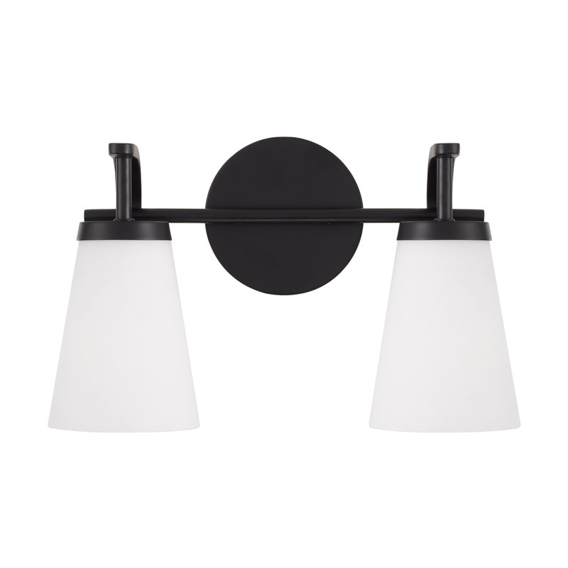 14" W x 9" H  2-Light Vanity in Matte Black with Tapered Soft White Glass, 2, Matte Black