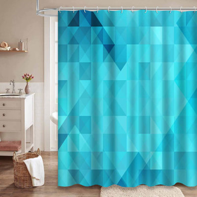 Rideau de douche blanc à triangles abstraits bleus et lumineux avec 12 crochets