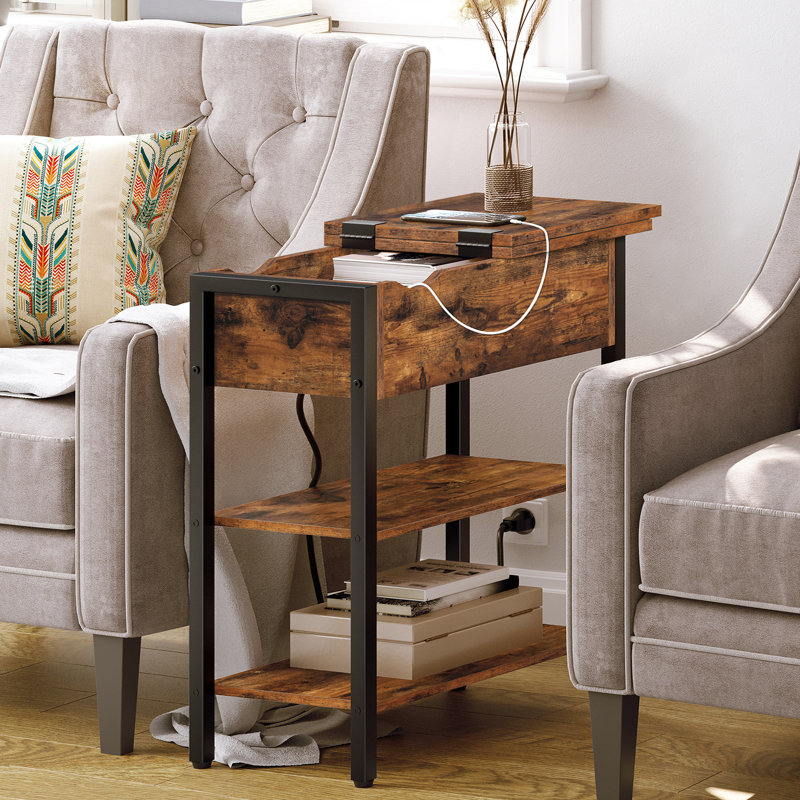 Mychele 25.2" Tall End Table with Storage and Charging Station, Brown
