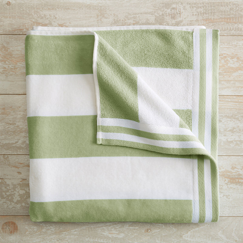 100% Cotton Cabana Stripe Oversized Beach Towels, Eucalyptus Green/White