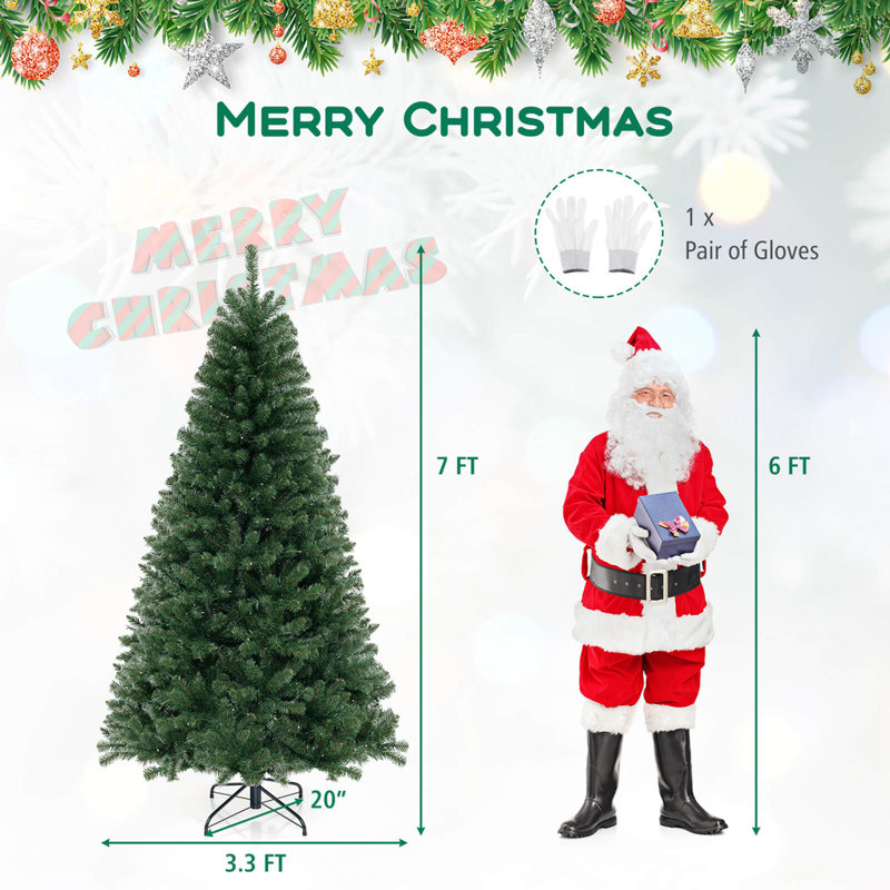 Arbre de Noël avec embouts en PVC et gants de lumières à DEL blanc chaud, 7'