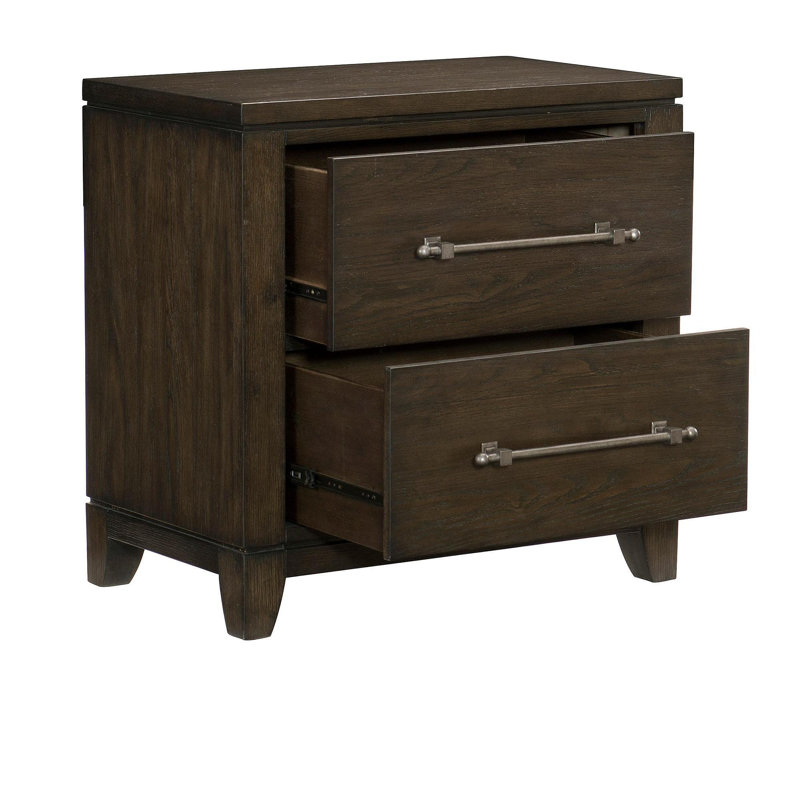 Chambre à coucher de style contemporain avec table de chevet 1 pièce et 2 tiroirs brun foncé