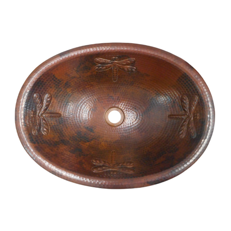 19" Oval Copper Bathroom Sink with Dragonfly Design