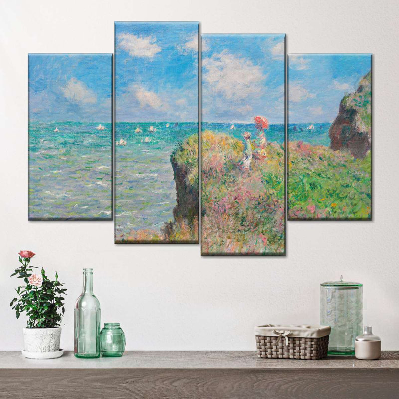 «Cliff Walk At Pourville 1882», reproduction sur toile 4 pièces, H 42 po x l 68 po x P 1,25 po