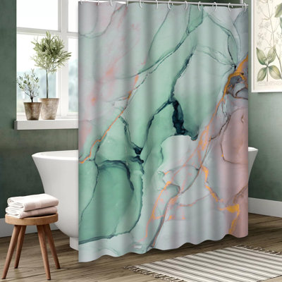 Colorful Ink Oil Abstract Marble Shower Curtain with 12 Hooks