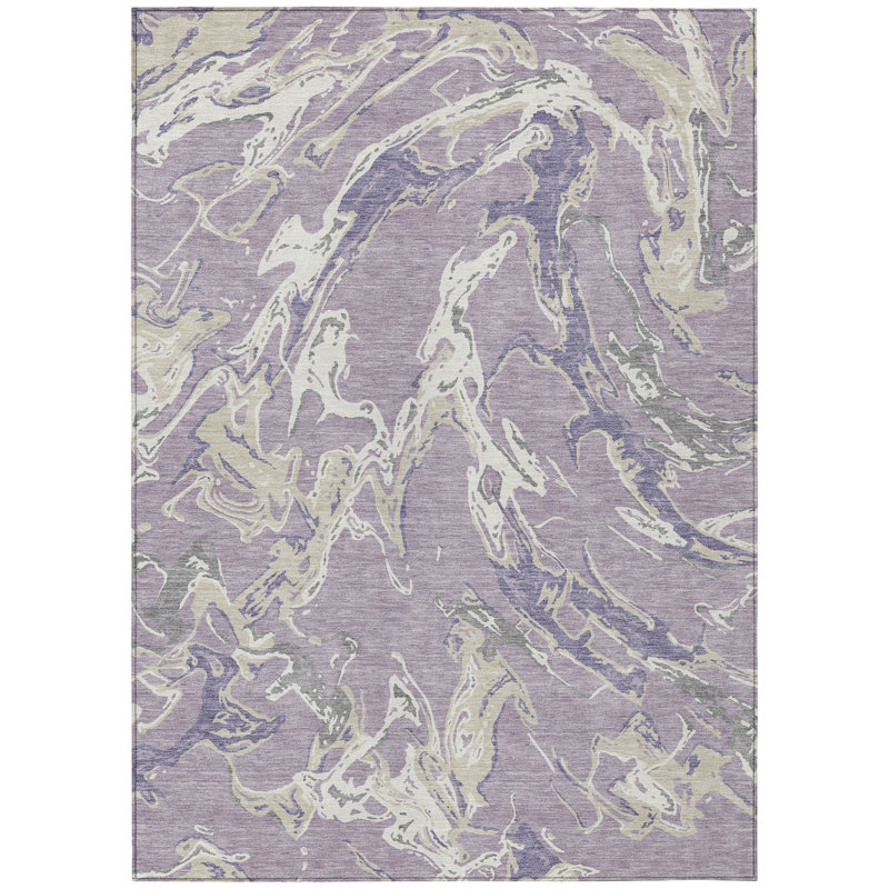 Tapis intérieur lavable abstrait lavande et ivoire 3 pi x 5 pi