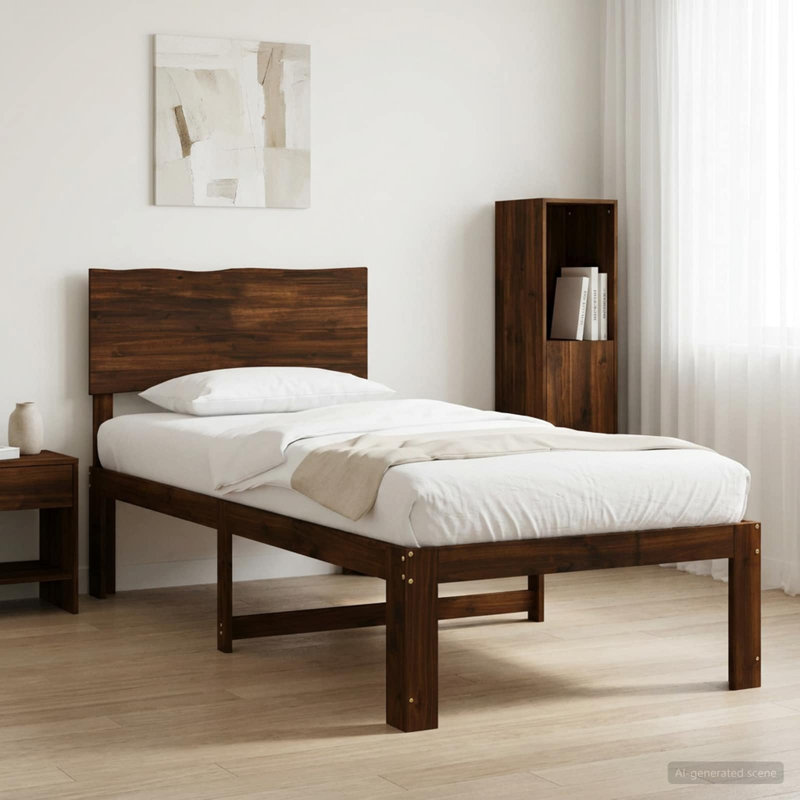 Solid Wood Bed Frame, 80 x 200cm, Dark Brown