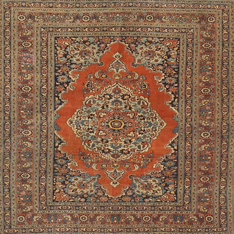 Tapis oriental orange / brun, Carré 6 pi