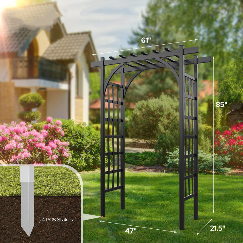 61'' W x 21.5'' D Vinyl Outdoor Wedding Arbour, Black