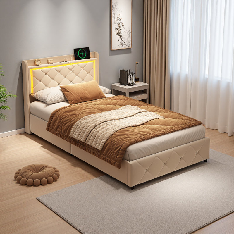 Upholstered Storage Bed with LED Headboard, Kingsize (5')