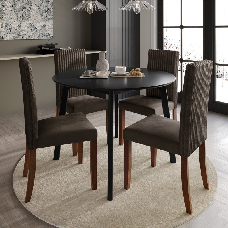 5 Pieces Dining Set With 42"L Round Table, Brown