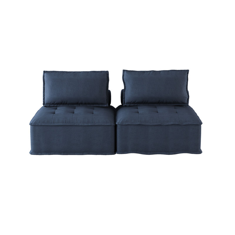 84 po W Causeuse droite en tissu sans accoudoirs en bleu