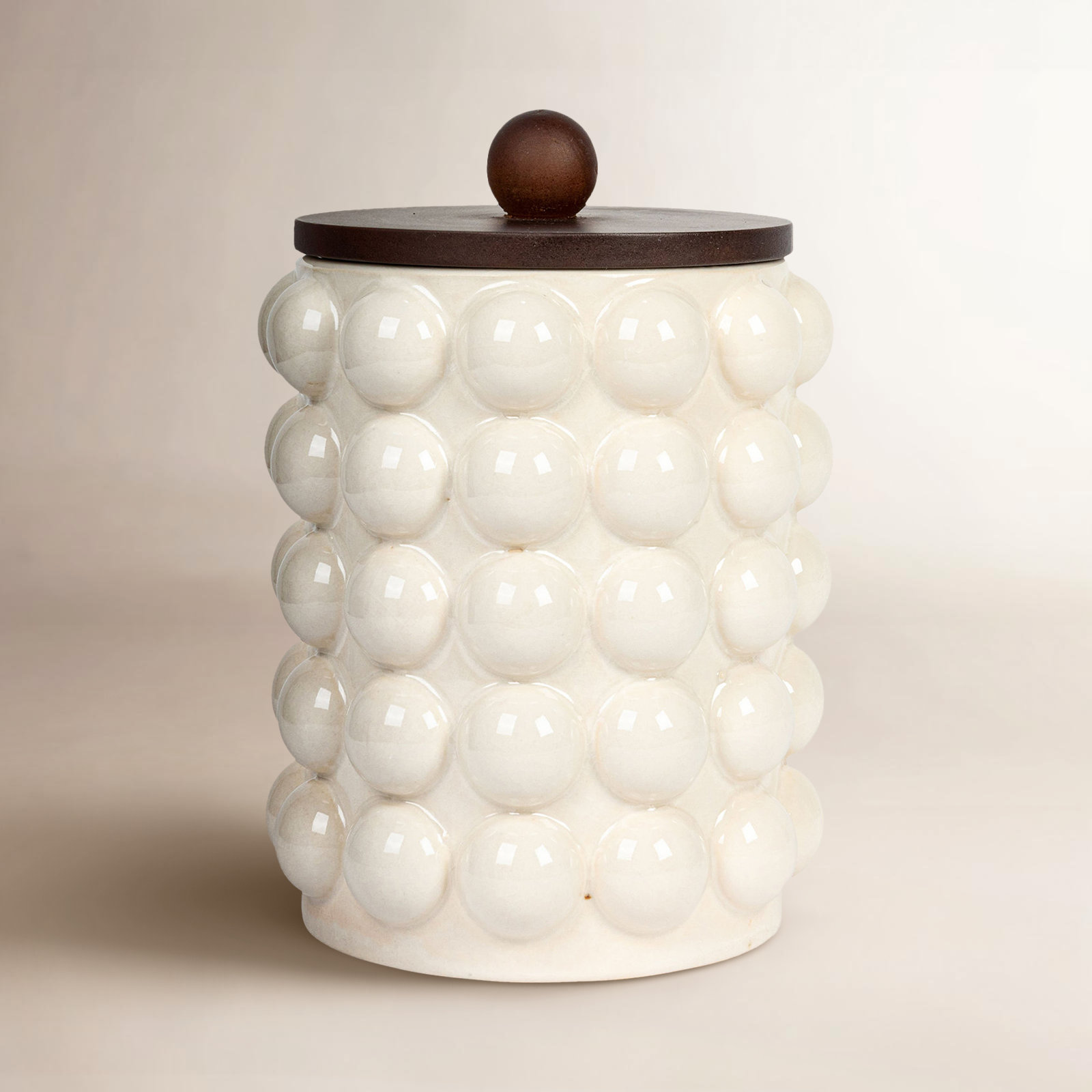 Zeppelin Stoneware Raised Kitchen Canister, 8.25" H x 6" W x 6" D, Cream/Brown