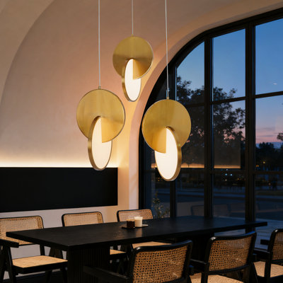 Integrated LED Brushed Brass Pendant Light 3 light Eclipse Chandelier