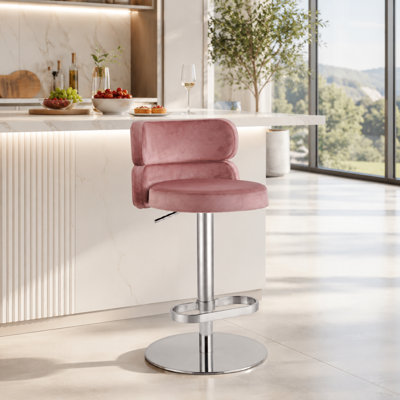 Adjustable Height Swivel Bar Stool With Curved Back And Footrest