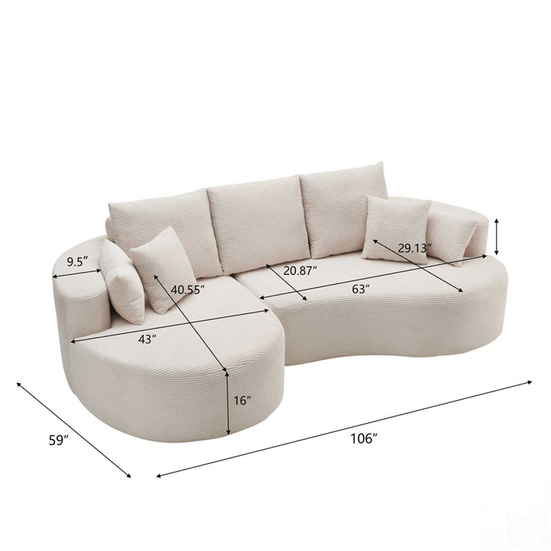 Canapé modulaire courbé 2 pièces en tissu avec méridienne ergonomique pour un confort et un style ultimes, Gris