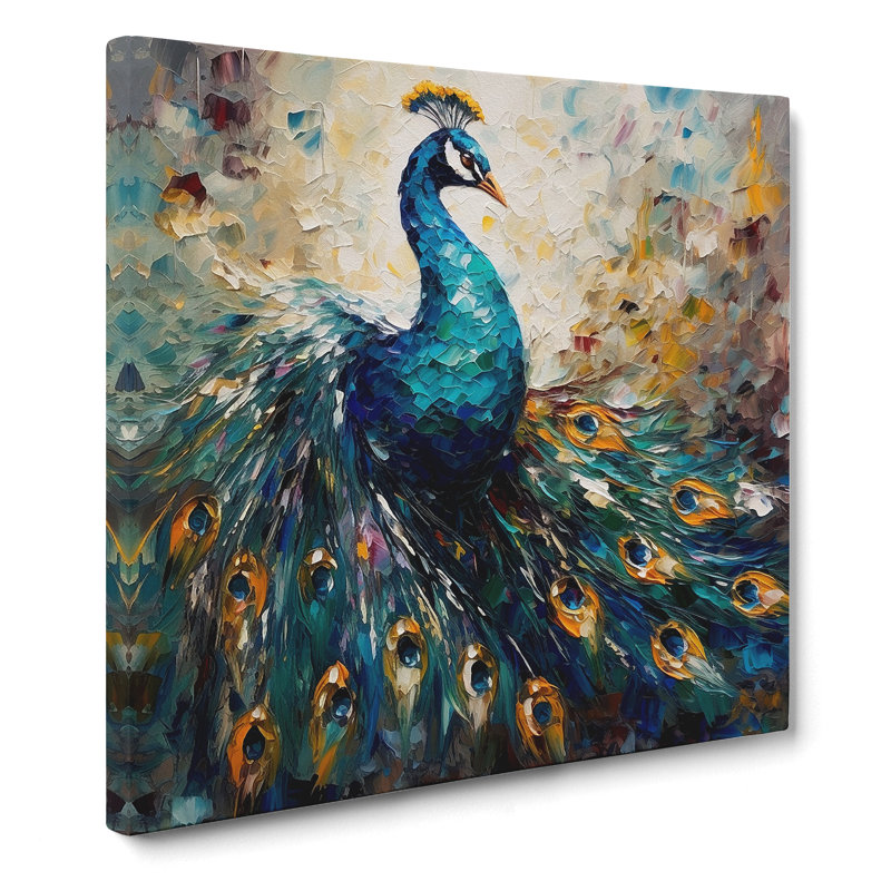 Peacock Palette Knife - No Frame Print, 50cm H x 50cm W x 3cm D