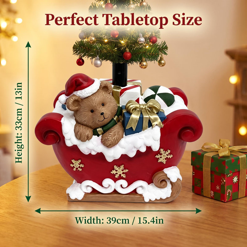 Support pour sapin artificiel en forme de traîneau d'ours de Noël, base décorative en oxyde de magnésium pour sapin de Noël artificiel, décoration intérieure pour les fêtes.