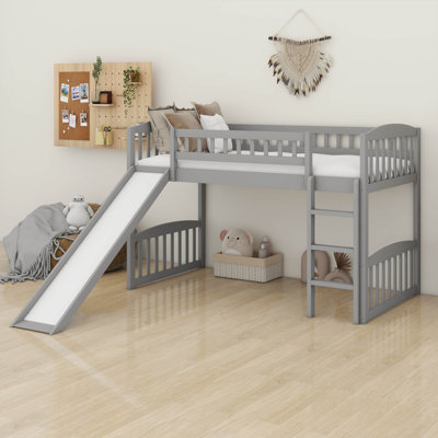Lit mezzanine simple avec glissoire et échelle, lit mezzanine bas pour enfants, lit mezzanine en bois, pour garçons filles