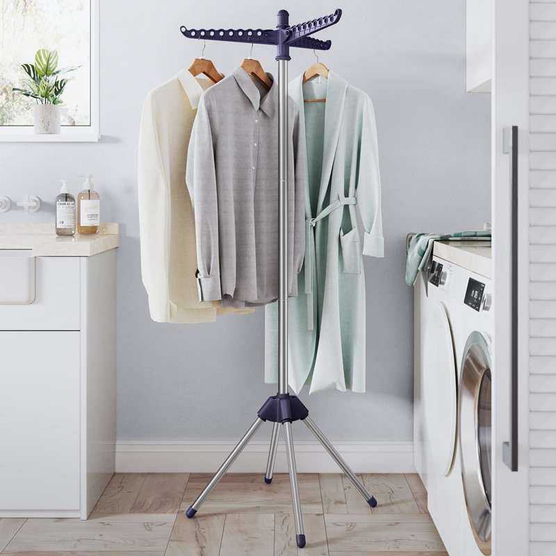 Clothes Drying Rack, 59-Inch Folding Laundry Drying Rack with 3 Rotatable Arms for Hangers, 4 Legs, Stainless Steel, for 27 Pieces of Clothes