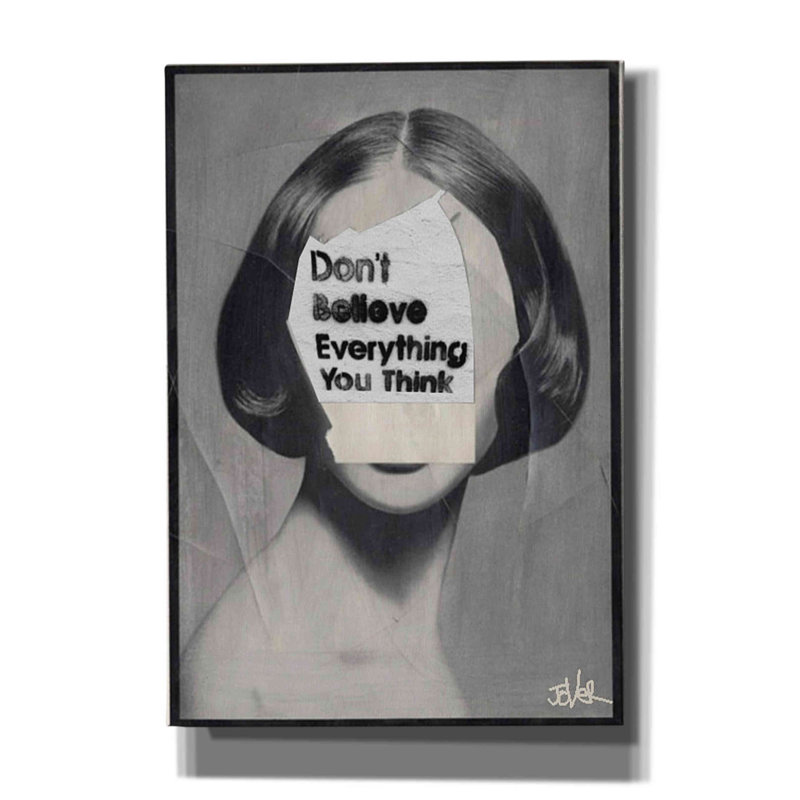 «Think» par Loui Jover, toile, art mural, H 26 po x l 18 po x P 0,75 po