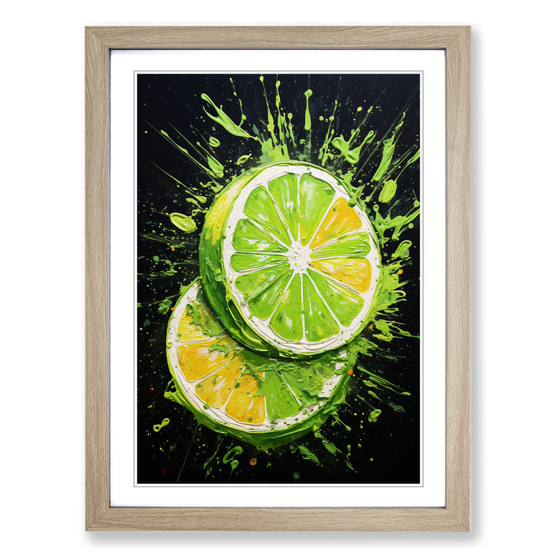 Sliced Lime Action - Framed Print, 34cm H x 25cm W x 2cm D, Oak