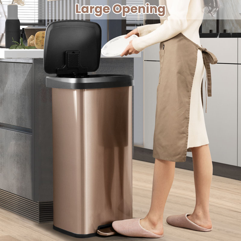 68L Recycling Pedal Bin Stainless Steel Kitchen Bin With Soft Close Lid Handle, Gold