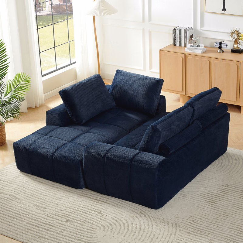 Sleeper, L-Shape Luxury Basic Sectional Sofa Oversized Sofa,Mnimalist Design,Comfy Couch, Blue Faux Fur, Left Hand Facing
