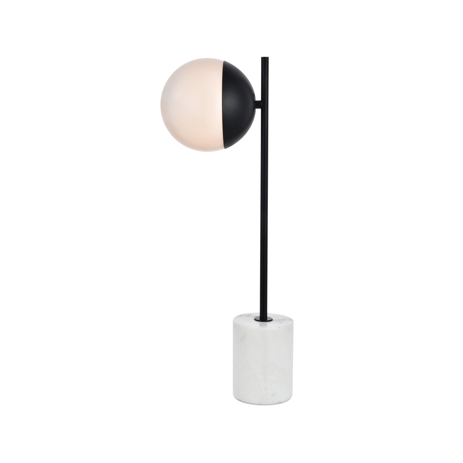 Yearby Marble and Metal Table Lamp with Glass Globe Shade, Black, Frosted White