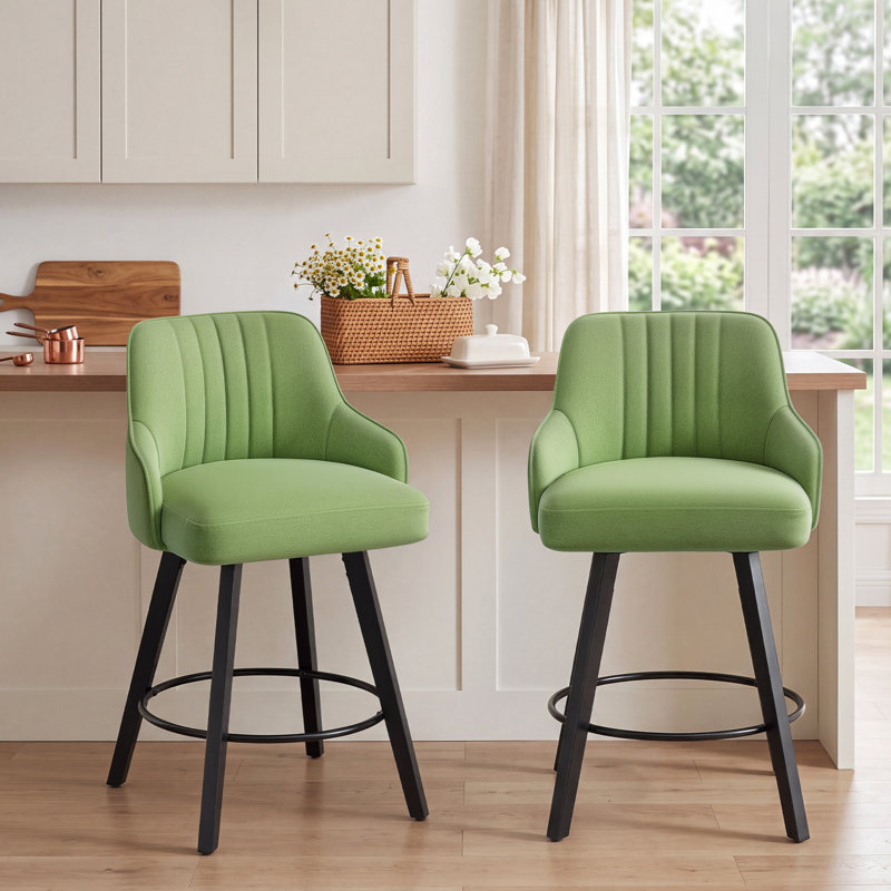 Modern Fabric Upholstered Swivel Bar Stool, Green, 2