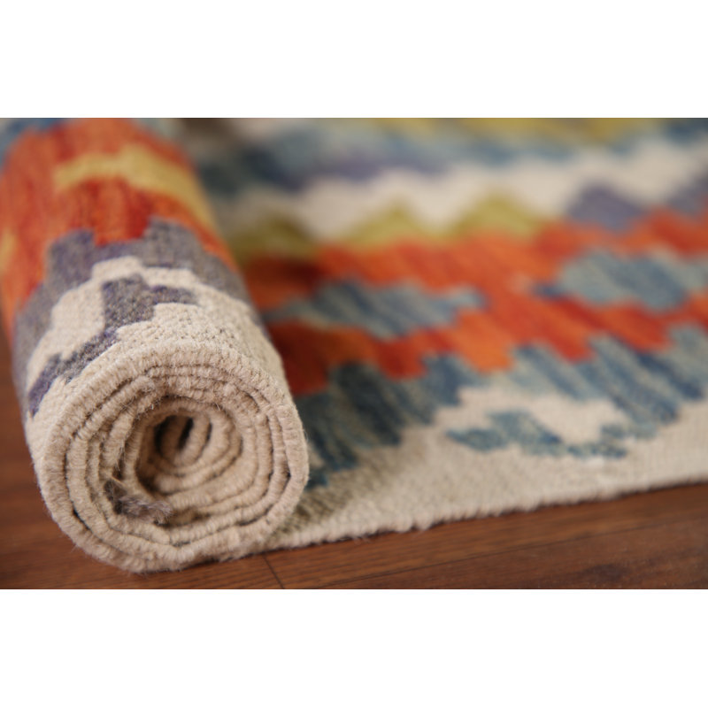 Tapis géométrique en laine Kilim 7 x 9