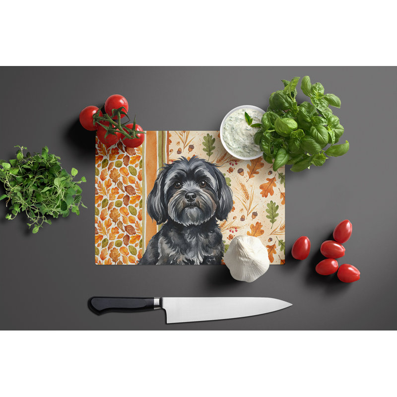 Planche à découper en verre noir Lhasa Apso Heirloom