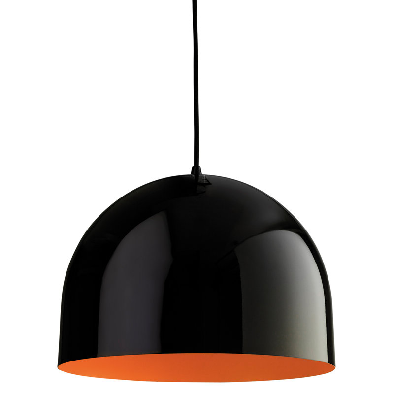 HOUSE 1 - Light Satin Black Dome Pendant, Black / Orange