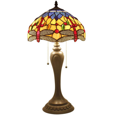 Lampe de table Tiffany en verre teinté bleu orange avec abat-jour en résine de 22 po de hauteur et de bureau antique pour salon et chambre à coucher avec bibliothèque et hôtel de luxe