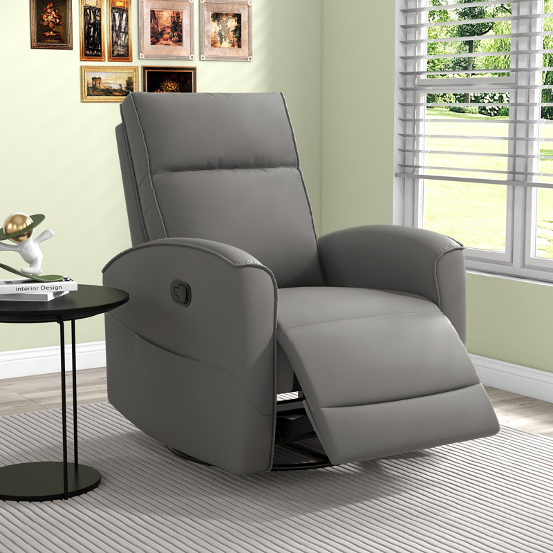 30.7" W Faux Leather Swivel Glider Recliner, Gray