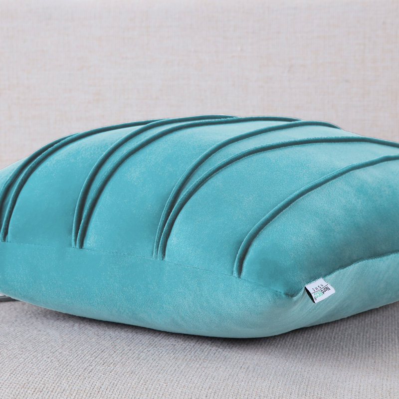 Pleated Square Polyester Velvet Pillow Cover, Light Blue, 20"H x 20"W