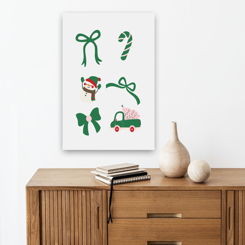 Cheerful Holiday Elements Abstract Contemporary Christmas Tree Winter Landscape Wall Art Print 1 Piece Wrapped Canvas Wall Art