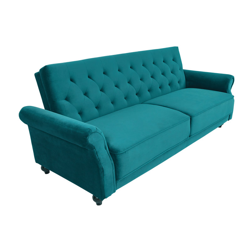 Streator 3 Seater Velvet Sofa Bed, Green Velvet