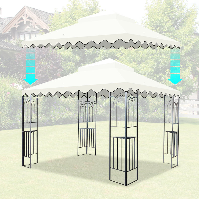 Toit de remplacement pour pavillon de jardin beige 10 x 10 pi. Matériau protégé et hydrofuge. Double niveau avec trous de drainage et filet de sécurité