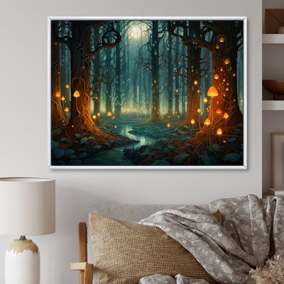 «Glowing Lights In The Full Moon Forest Magic», art mural prairie
