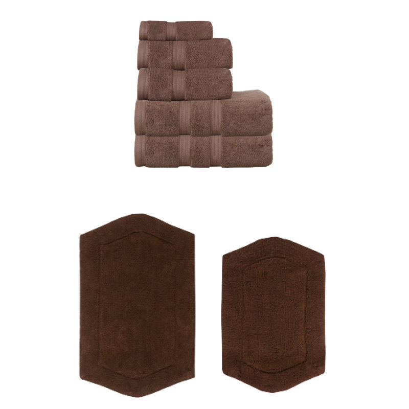 Ensemble de serviettes 6 pièces et 2 tapis de bain 2 pièces Bryd Collection (ensemble de 8), Chocolat
