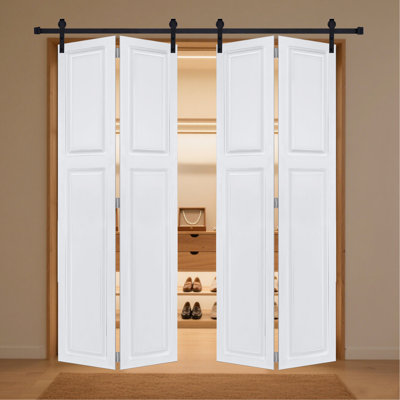 Dual 2Panel Cottagestyle bi-fold  door 3/4" thick 42 in. x 80 in. MDF White Barn Sliding Door With Hardware kit