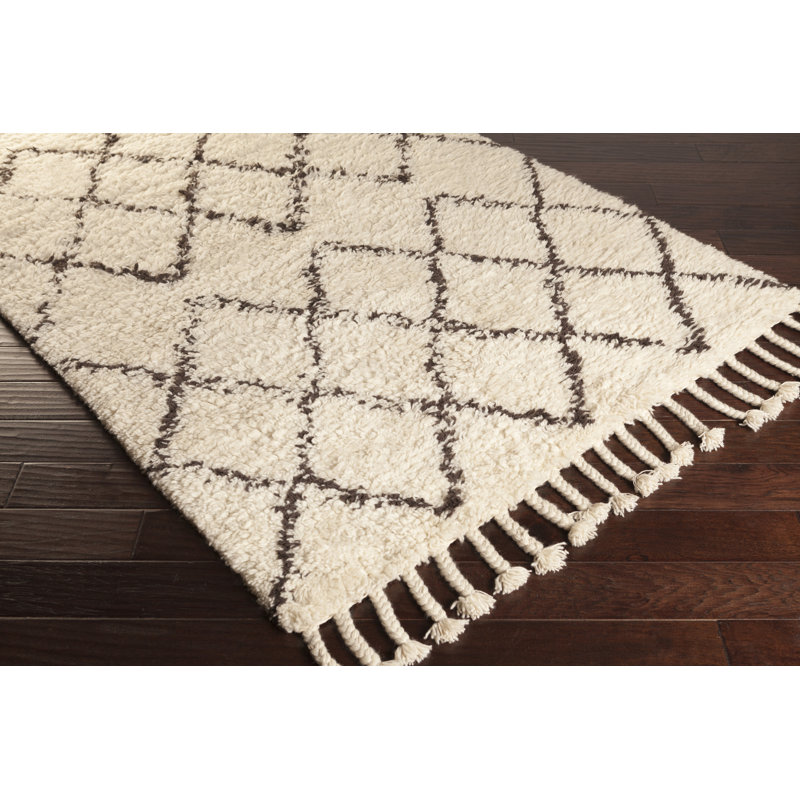 Tapis géométrique en laine tissé à plat à la main à la main crème / brun Almat, Rectangle 8 pi x 10 pi