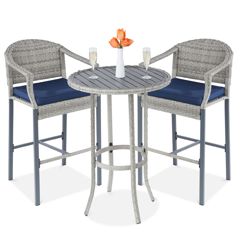 Ambau Metal Bar Set with Stools, Gray, Navy, Gray
