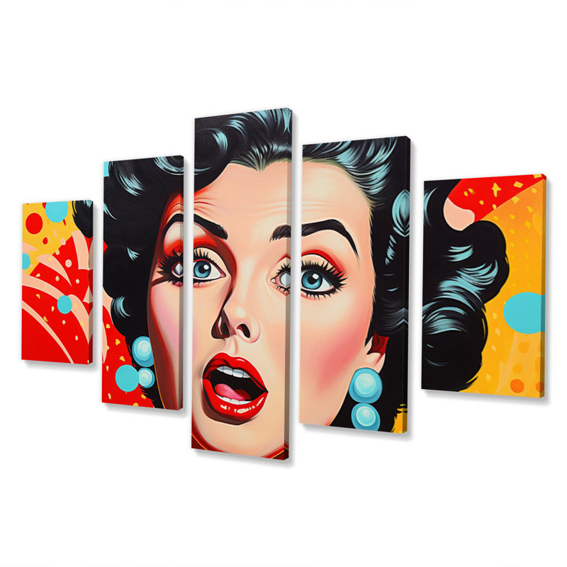Pop Art Bubble Retro Portrait I - People, reproduction sur toile - 5 panneaux